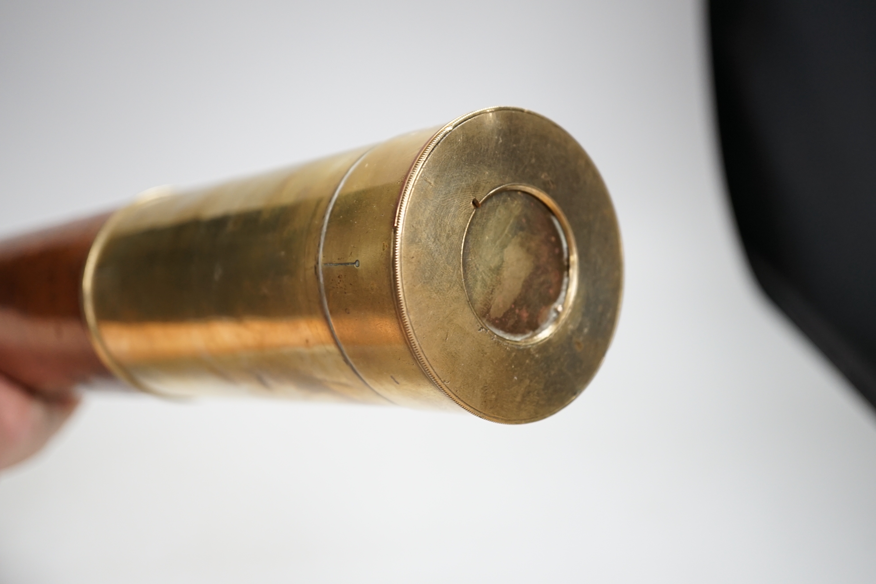 A Victorian two-draw brass telescope with leather cover to body by Mason of Dublin, 53cm when closed